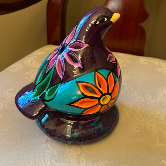 Hand painted ceramic purple dove, bird fairy light, tea light candle holder - Picture 2 of 12